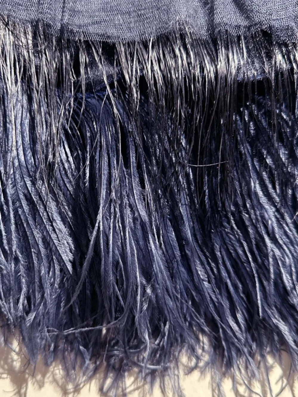 BLUMARINE Ostrich Feather Tiered Skirt Navy Blue Luxury Made in Italy Size 40